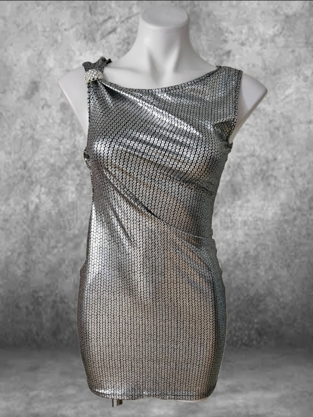 Ipona Silver Sequin Bodycon Mini Dress Large